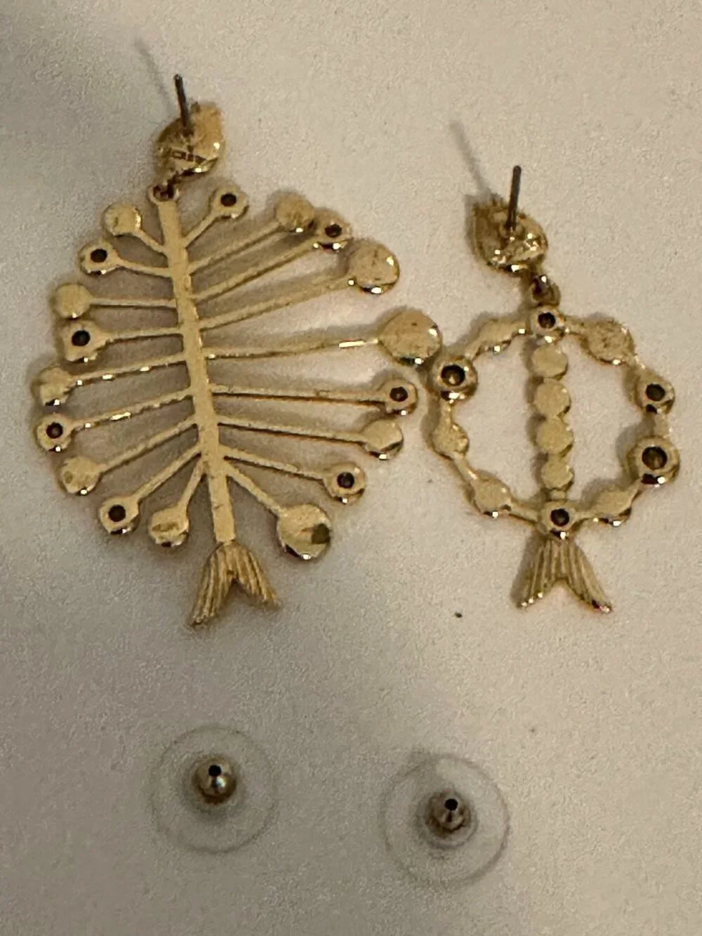J.Crew Asymmetrical Fish Skeleton Statement Earrings – Colorful Rhinestones